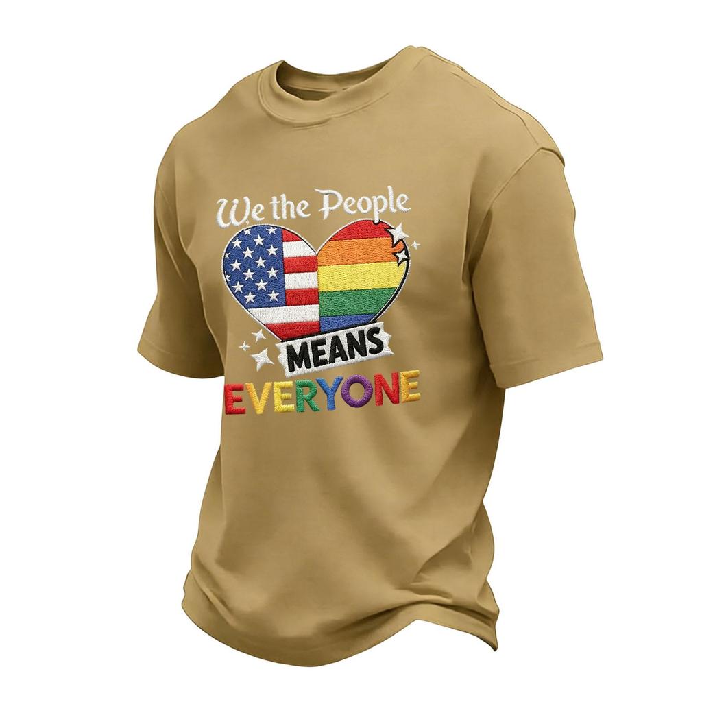 Men's Casual Short Sleeve Crew Neck T-Shirt with Patriotic Heart Print and Lettering Graphic for Everyday Wear