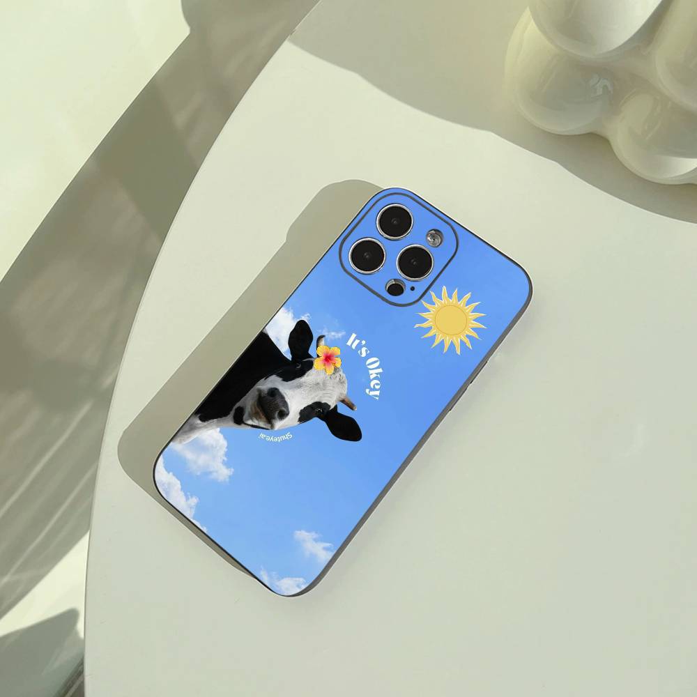 Cute and funny cow  Phone Case For iPhone 17,16,15,14,13,12,11 Pro Max,16Plus,XS Soft Black Cover