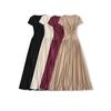 2026 Spring European & American Style Women's Lace Patchwork Waist-Cinching Long Dress with Short Sleeves