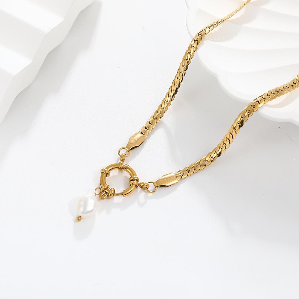 18K Gold-Plated Stainless Steel Necklace with Freshwater Pearl Pendant - European & American Fashion Trend