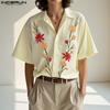 INCERUN Summer Men Lapel Neck Short Sleeve Floral Print Buttons Casual Shirts