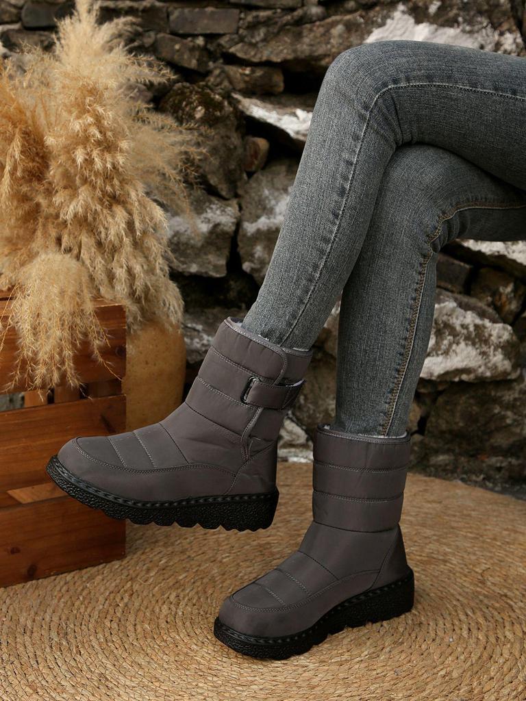 Women's Mid-Calf Waterproof Snow Boots with Magic Tape, Non-Slip Outdoor Design, Thickened and Lined for Warmth