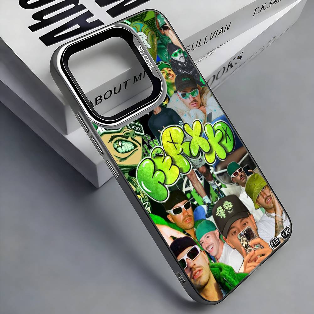 

F-Feid Ferxxo SIXDO Singer Colorful Silver Back Phone Case For IPhone 17 16 15 14 13 12 11 Plus Pro Max Plus iPhone12PROMAX