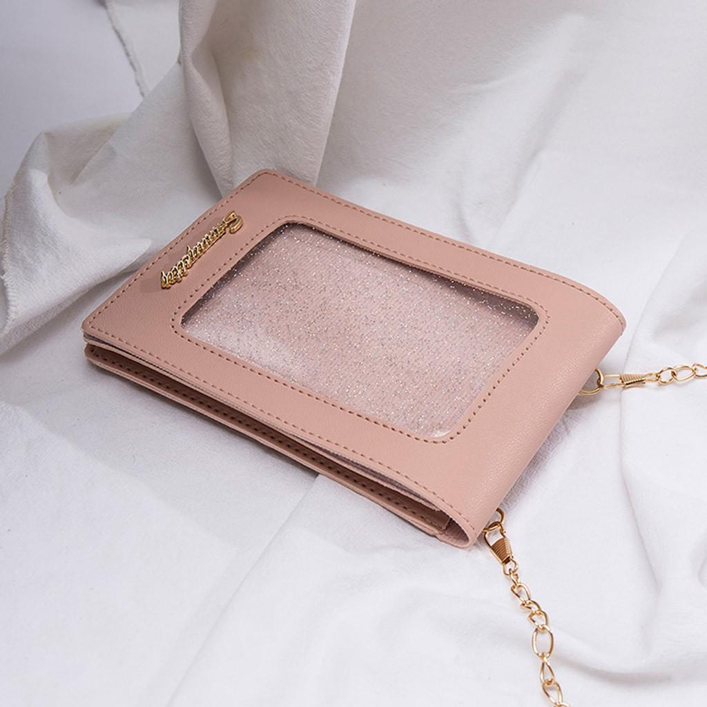 Mini Mobile Phone Bag With Back Side Clear Touching Screen Leather Bag