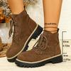 Plus Size Shoes for Women 36-43 Autumn Winter Round Toe Lace Up Platform Wedges Comfortable Non-slip Ankle Boots 36-43 Footwear
