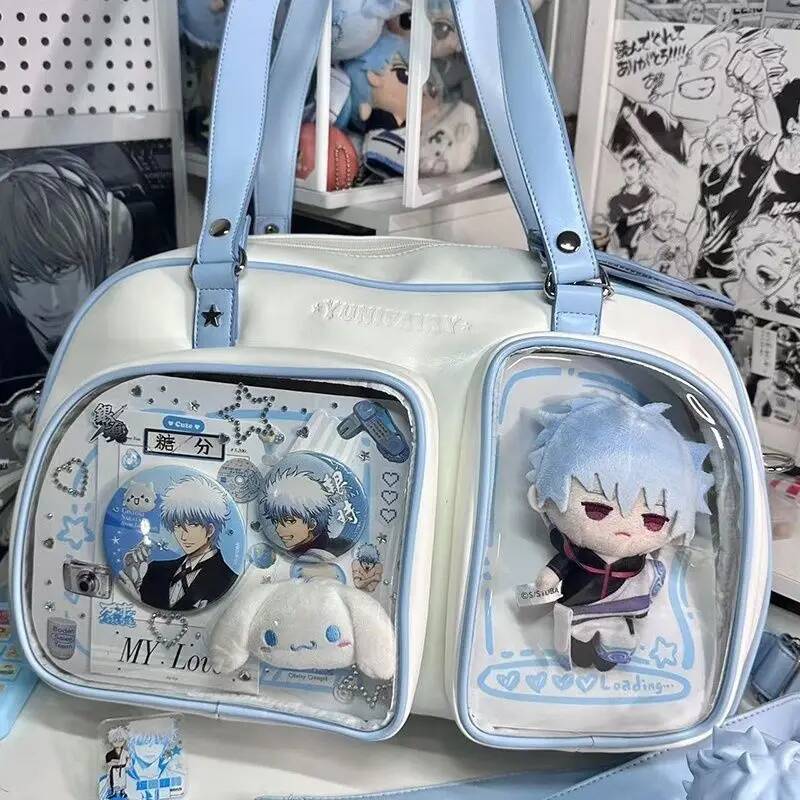 Cute Lolita Large Capacity Ita Bag Transparent Display Shoulder Crossbody Handbag For DIY Badge Collection 34x24x13cm