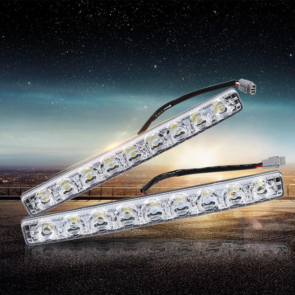 2Pcs 9-LED Car Fog Lights White Color Driving Lamps Energy-Efficient LED Strip Lights  Daytime Use