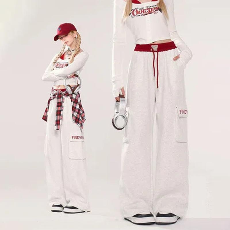 Gray American Sports Pants Women's Spring and Autumn Straight-Legging Casual Pants Wide-Legging Workwear Jazz Dance Pants