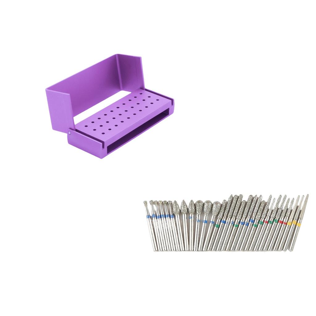 30Pcs Dental Diamond Burs Drill With Aluminum Disinfection Block Autoclavable High Speed Handpiece Burs Holder