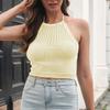 Hanging Neck Hollowed Out Super Short Vest Jumper Women Outside Wear Inside Knit Jumper Jumper