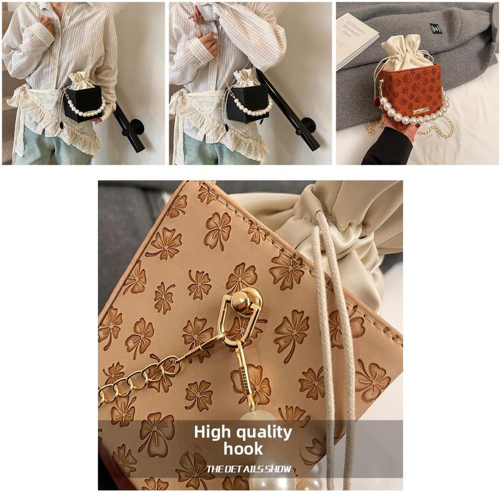 Small Square Pu Bag With Drawstring Closure For Womens Everyday Wear