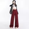 Ankela Women's Red High-Waisted Wide-Leg Jeans - Autumn 2024 Hot Style for Petite