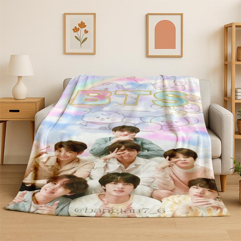 Kpop B-BTS Fashion Group Star Flannel Blanket Soft Warm Throw Blanket for Bedroom Living Room Bed Travel Camping Picnic Gift