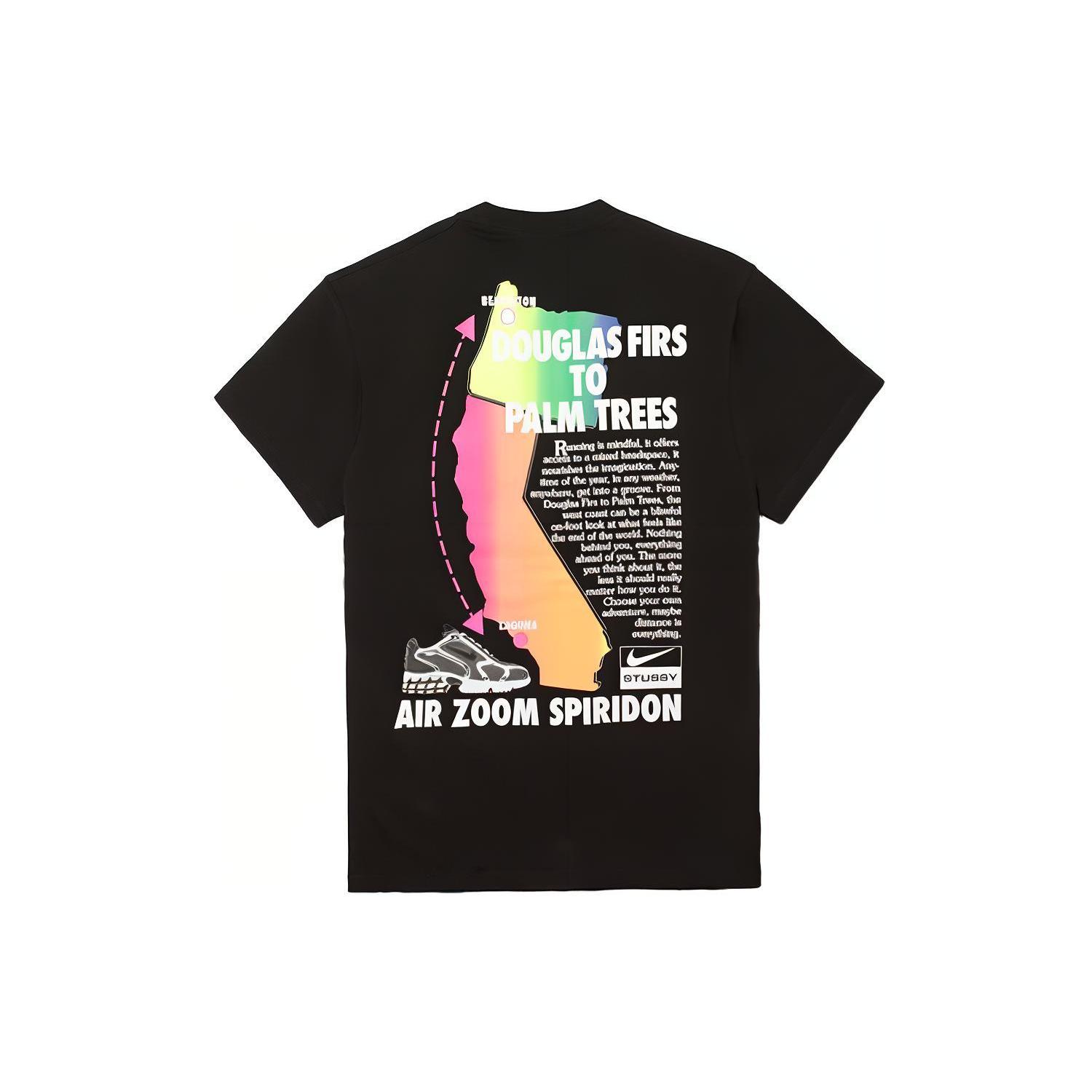 

New Nike X Stussy Air Zoom Spiridon Douglas Firs To Palm Trees T shirt CU9256-010 XS