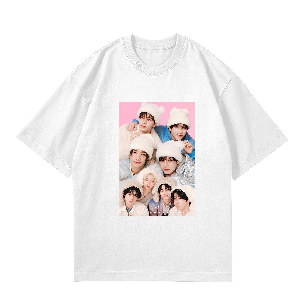 Stray Kids 5 O'Clock 5. Fanmeeting T-Shirt Kpop Merch Unisex Kurzarm Grafik-T-Shirt Retro Lässig Streetwear Oversize Oberteile für Kpop-Fans Geschenk