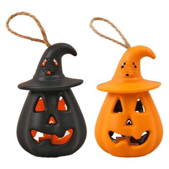 yangyizhi 12 Pcs Halloween LED Pumpkin Lantern, Spooky Hanging Lighted Light with Witch Hat for Indoor Outdoor Home Party Decor