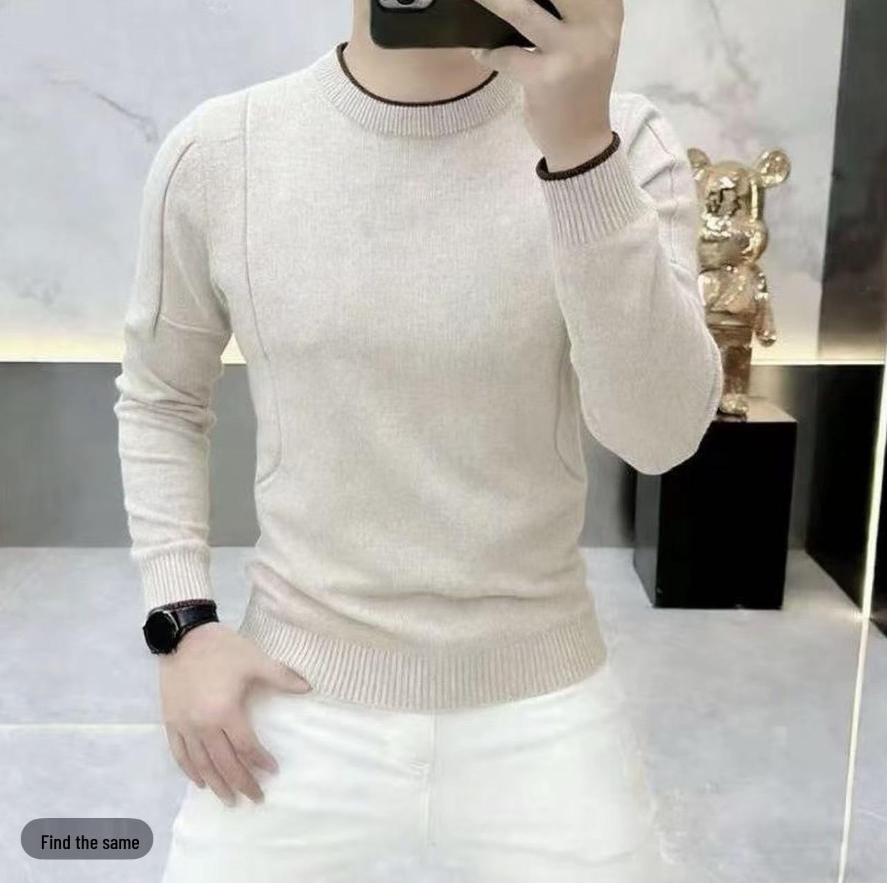 2026 European Modern Luxury Men s Long Sleeve Sweater – Autumn/Winter Round Neck Base Layer M