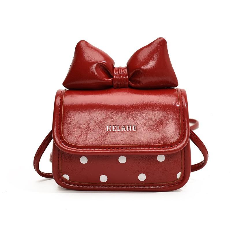 Cute Girl Bow Small Bag Fashion High Sense Polka Dot Small Square Bag Niche Single Shoulder Messenger Bag Women
