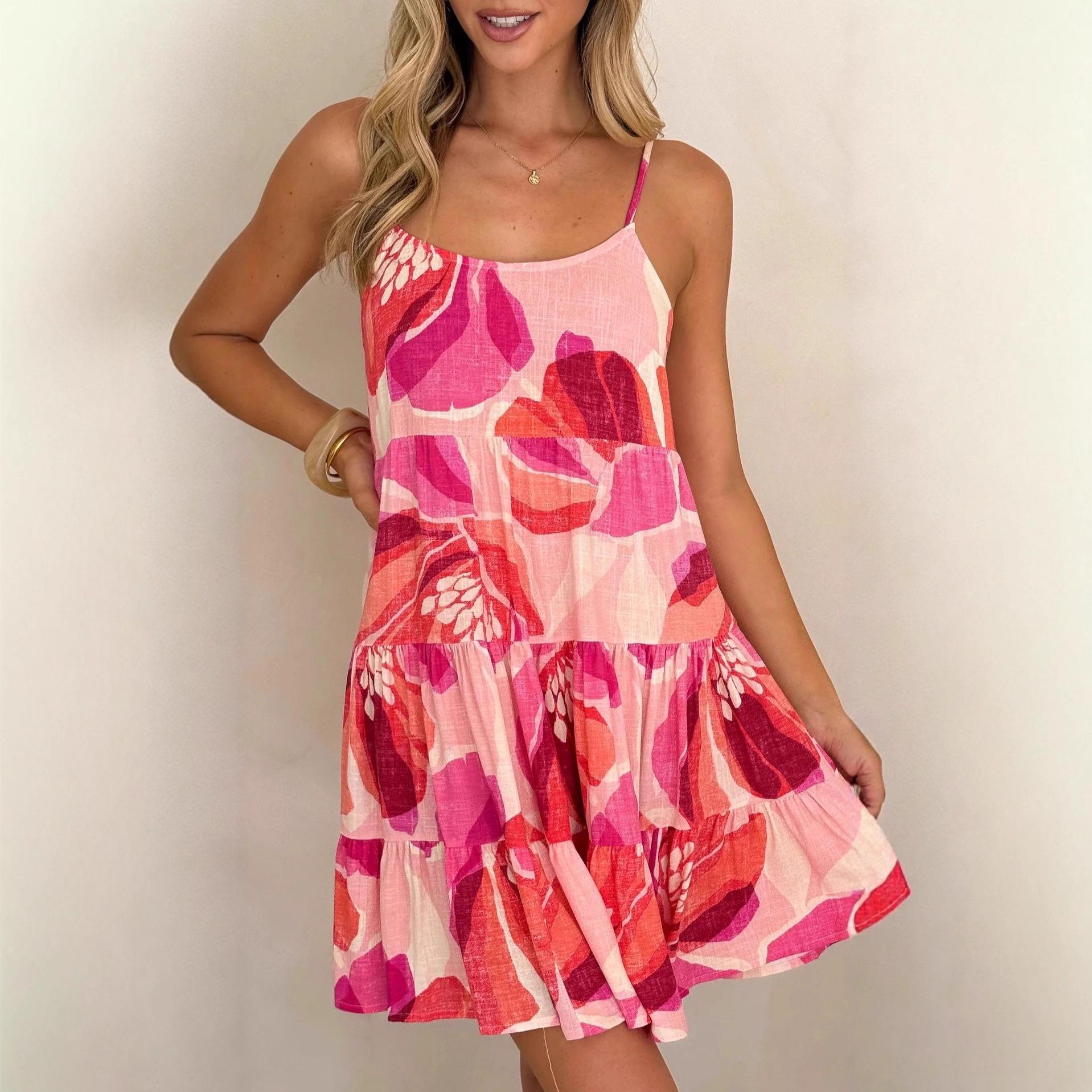 2025 European & American Summer Casual Holiday Linen Printed Dress XL