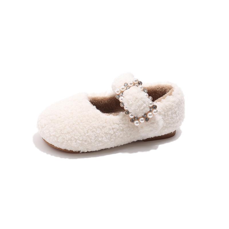 

Girls cotton shoes [pearl wool shoes] winter velvet cute grandma shoes small big children shallow mouth teddy wool shoes 25 yards/inner length 15.5cm