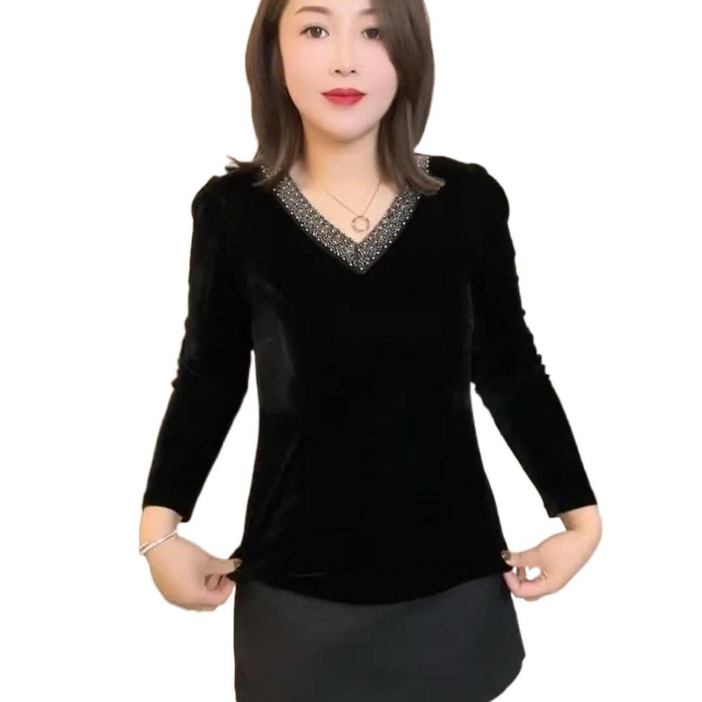 Autumn 2025 Velvet Slimming Blouse – Fashionable, Versatile, and Elegant Top