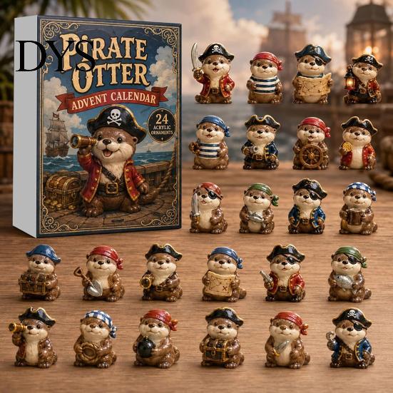 Festliche Tischdekoration Otter Adventskalender 2026, 24 Tage 2D Flache Acryl-Anhänger Weihnachten Otter Kalender Countdown-Kalender, Niedliche Cartoon-Figur