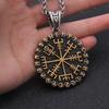 Viking Vegvisir Compass Pendant Necklace Norse Runes Nordic Amulet Stainless Steel Two Tone Medieval Talisman for Men