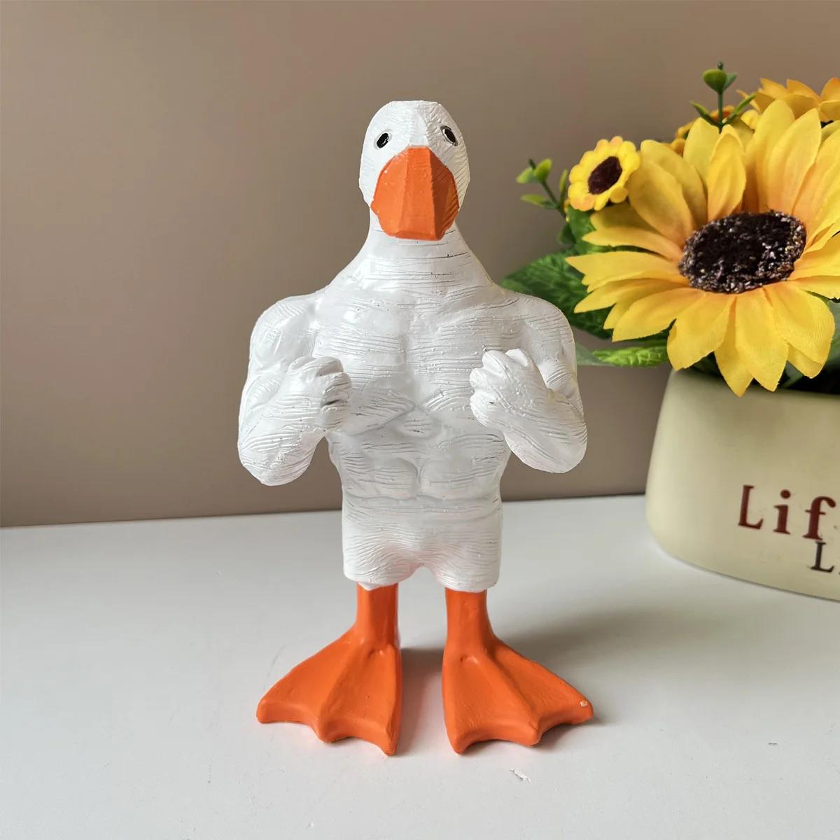 1pc Duck Statue Ornament Funny Muscle Duck Statue Decoration Resin Crafts Sculpture Ornament Decoration