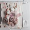 3D Stereo Beautiful Flower Printing Bathroom Curtain Waterproof Polyester Shower Curtain Home Decoration Curtain with Hooks