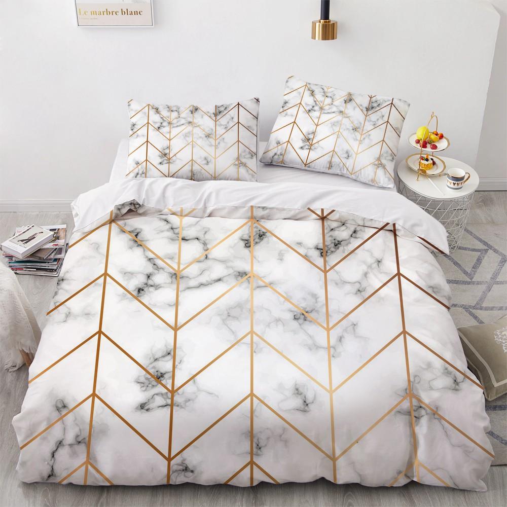 Enkla sängklädesset 3D Marmorering Påslakan Täcke Örngott King Queen Full Double Single Hemtextil