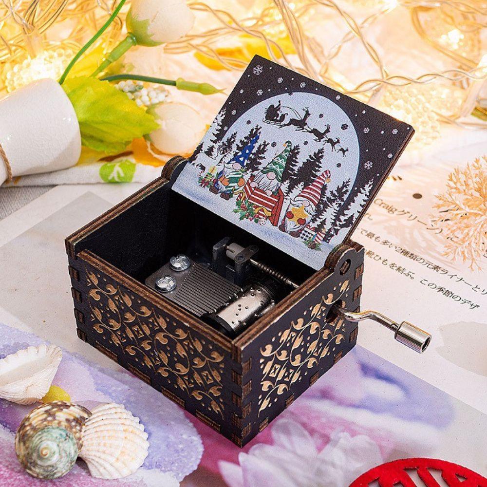 Wooden Hand Crank Music Box Anime Theme Halloween Merry Christmas Decoration Home Christmas Birthday Gift