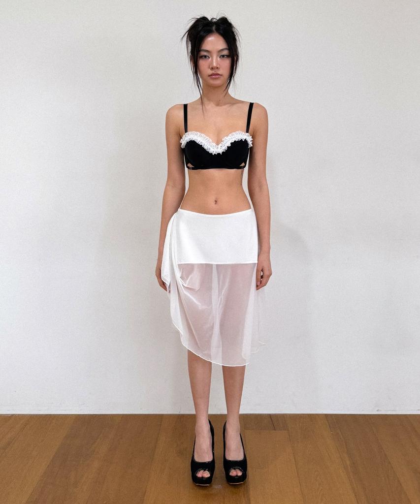 VINAJ Button Draped See-Through Skirt Cover-Up (White)