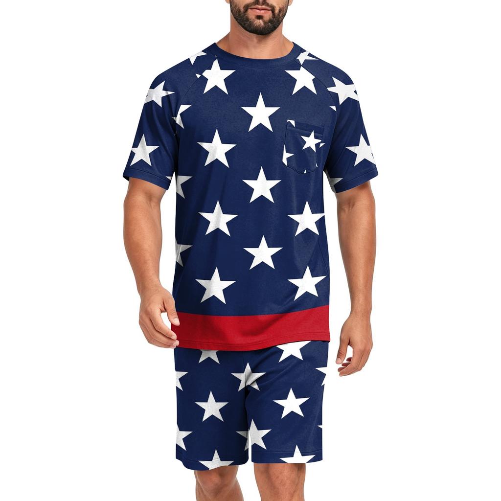 Conjunto de Pijama de Manga Corta para Hombre Suave Transpirable Ligero Camisa de Estar y Pantalones Cortos Conjunto de Ropa de Dormir para Verano Ropa de Casa