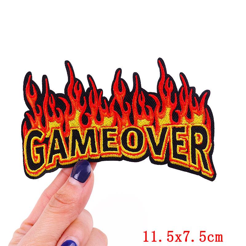 Game Over Patch Iron On Patches For Clothing Punk /Horror Embridered Patches On Clothes Horror Skeleton Patch Sticker