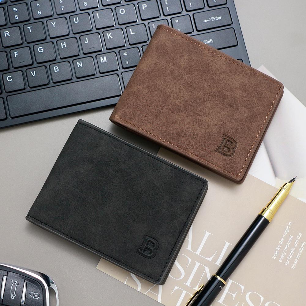 Retro Men's Matte Short Wallet - 2-Fold Coin Purse with US Dollar Design