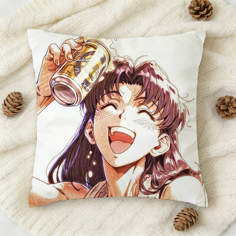MMisato Katsuragi Anime Doublesided Printed Square Decorative Cushion Cover for Sofa Living Room Home Decor