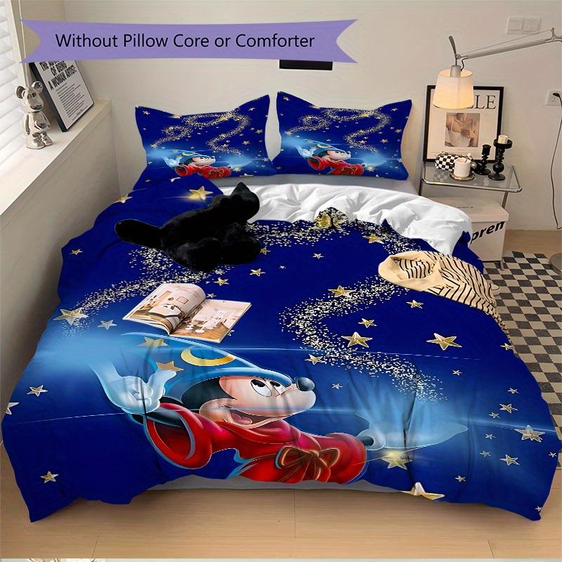 3pcs Mickey Mouse Printed Bedding Set, Breathable And Soft, Machine Washable, Christmas Gift Birthday Gift, Bedroom Decoration