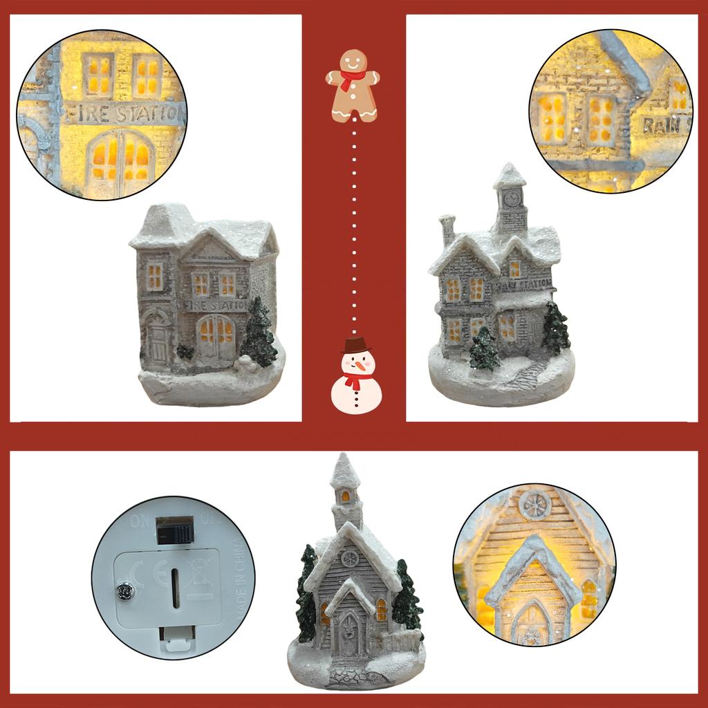 Luminous Color/Grey House Decorations, Country Building House Scene, Handmade Resin House with LED Lights, Indoor Festival Party