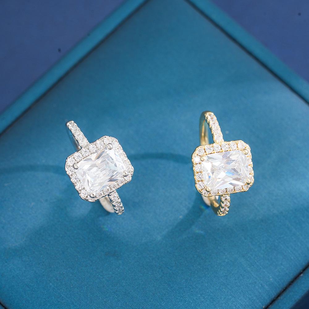 S925 Sterling Silver Princess Square Moissanite Open Ring - European & American Style Jewelry