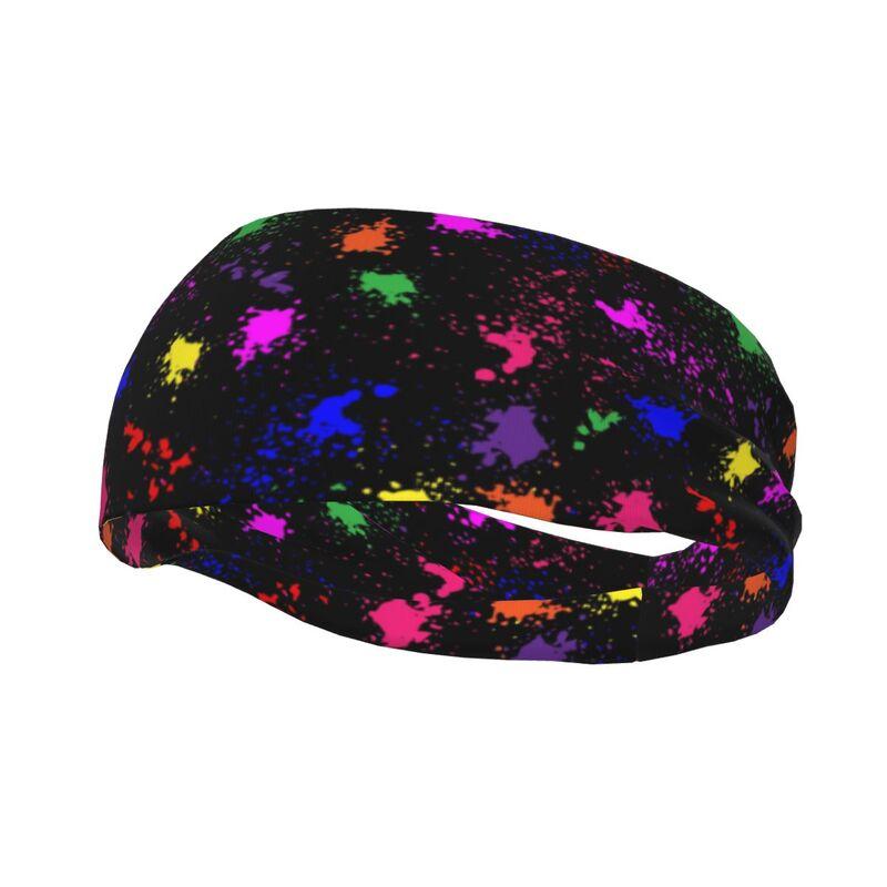 

Colorful Paint Splatter Art Print Sports Sweatband Head Bands Unisex Sweat Absorbing Non Slip Headbands for Running Yoga Fitness чёрный