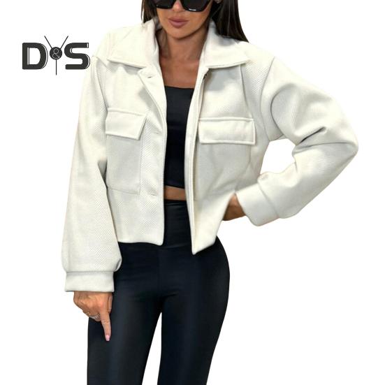 Fall Winter Women Jacket Turn-down Collar English Style Chest Pockets Windproof Outwear Single-breasted Solid Color Button Closure Commuting Daily
