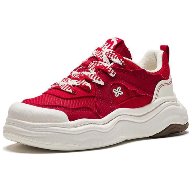 Anta Lifestyle Series Lava Cake Slip Resistant Durable Breathable Low Top Skate Shoes Women Sneaker Red White 122428060-4
