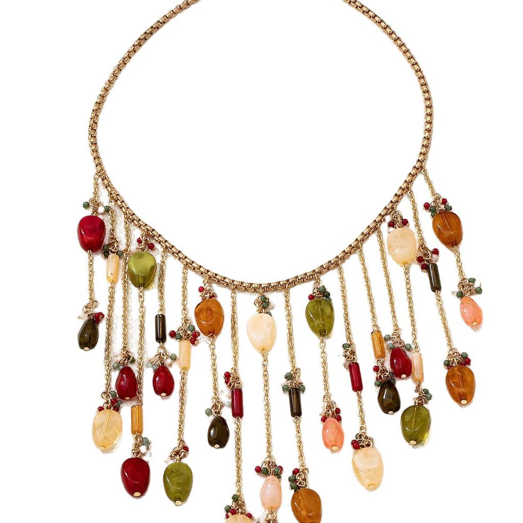 Bohemian Personalized Colorful Crystal Waterdrop Tassel Pendant Necklace for Women Daily Wear Beach Party Suitable
