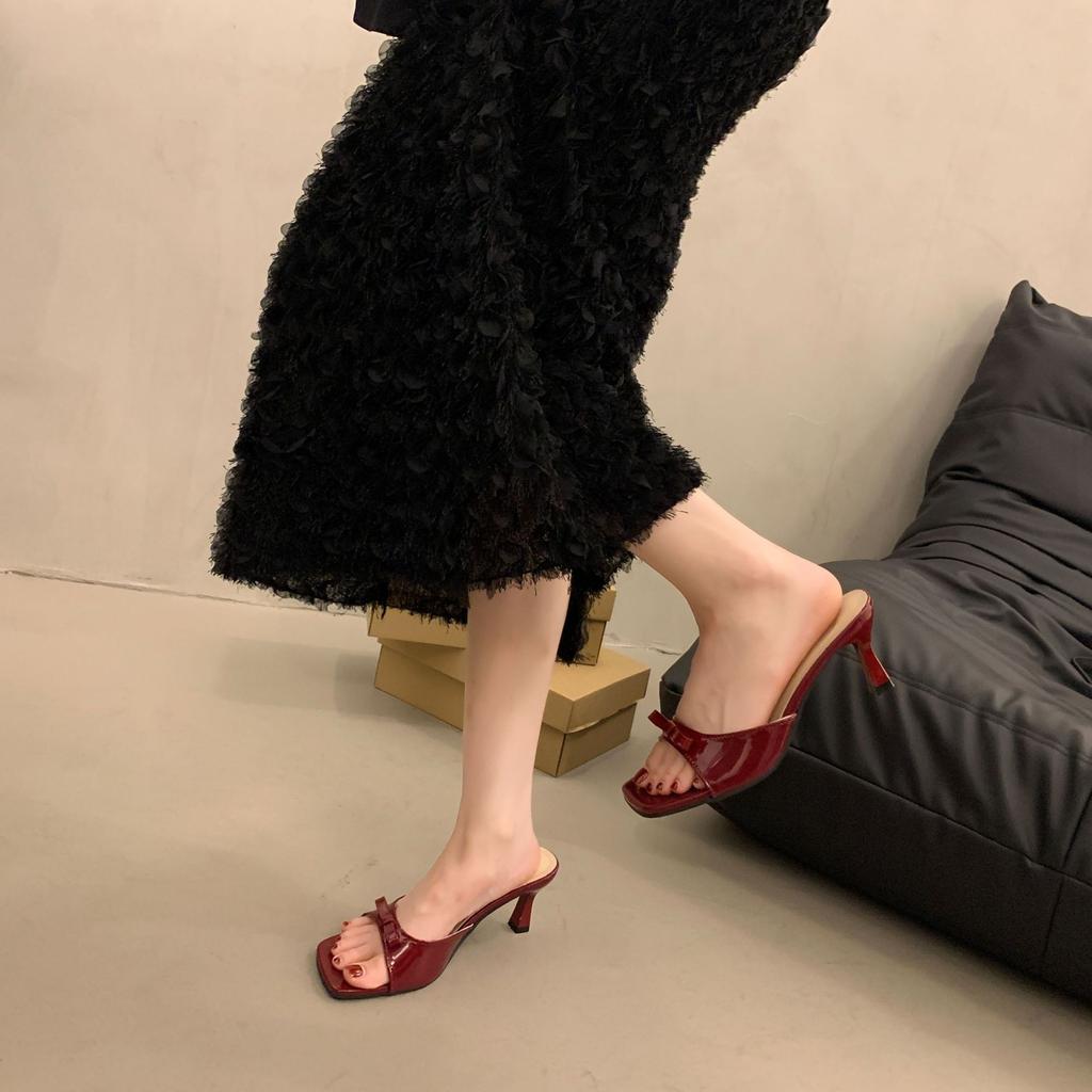 High-heeled Slippers Summer New Women's Summer Outer Wear Square Heel One-word Outer Wear Women's Sandals