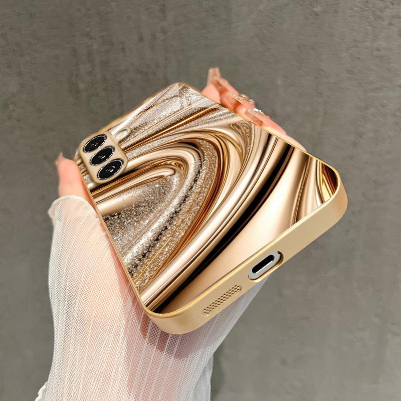 Gold Fluid Pattern 2D Phone Case for Samsung S26 S25 S24 S23 S22 S21 S20 A56 A36 A16 - Golden Glass Protective Cover