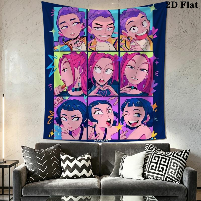 Playful Cartoon Girl Expression Set Tapestry Wallmounted Background Cloth Wall Covering Decoration Home Decor Background Cloth