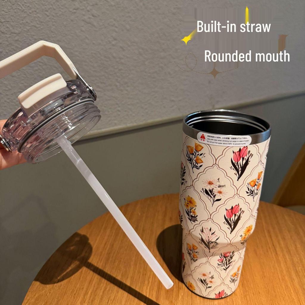 SITARAYURI 3D Flower Ice Cup, Large Capacity Portable Thermos Cup, Double Wall Cold-Keeping Design