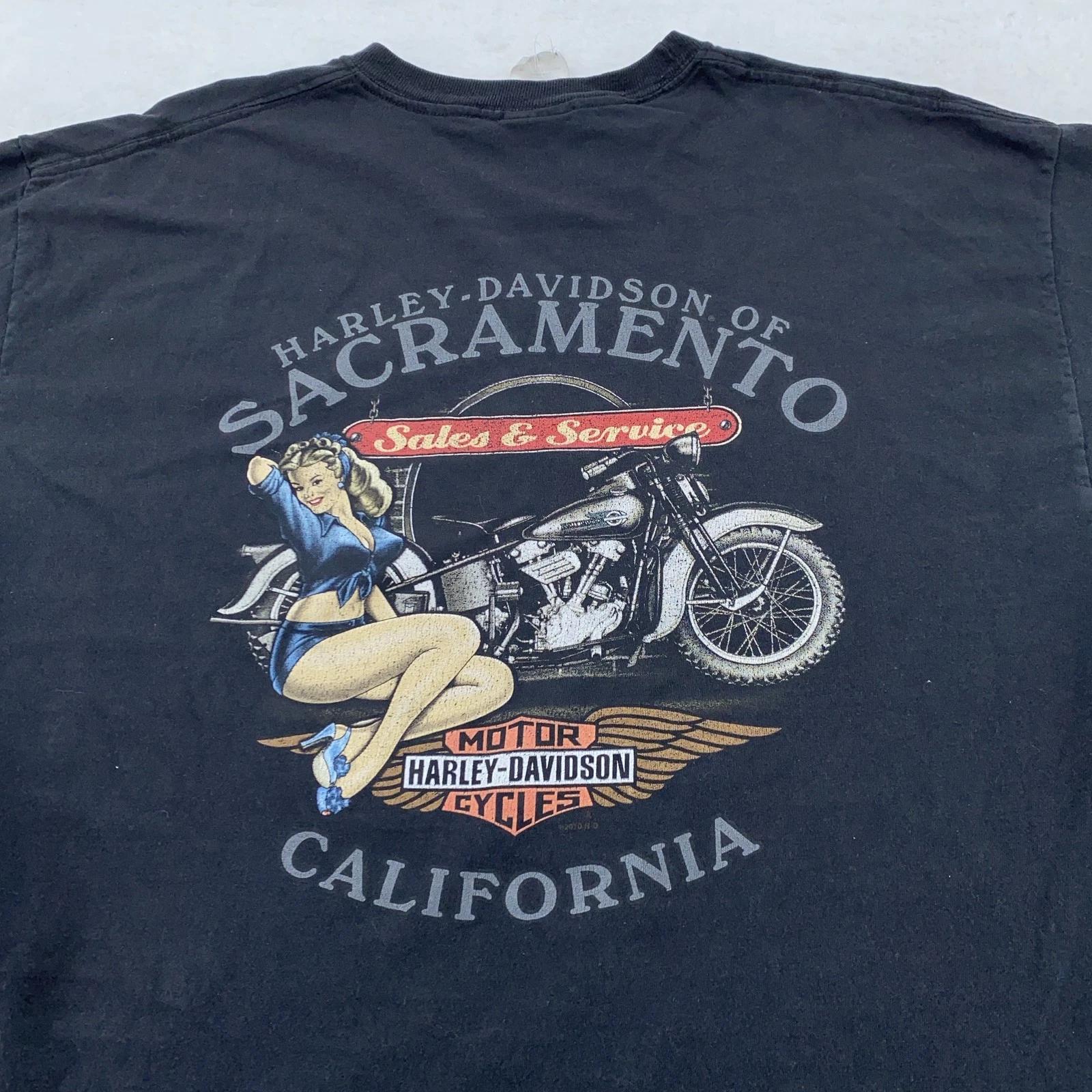 Harley-Davidson Motorcycle Pin-Up Shirt Mens XL Sacramento California Biker 3XL