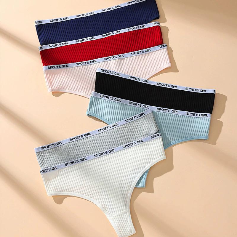 7PCS Women Thongs Sexy Underwear Low Waist Panties Girls Sport Briefs Cotton G-String Breathable Ladies Panty Female Lingerie