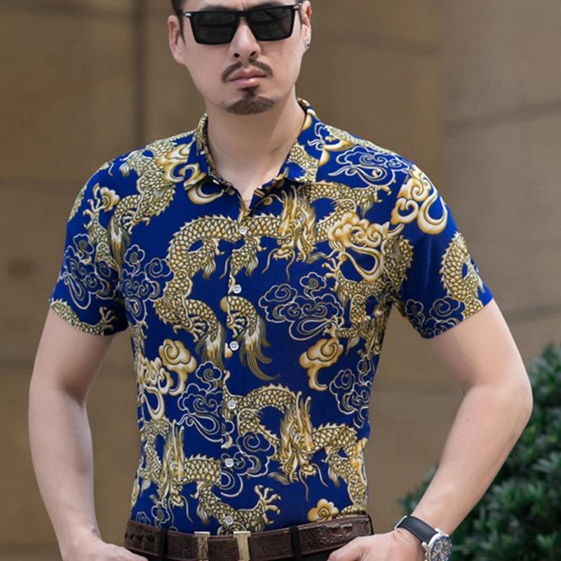 Men s Short-sleeved Shirt Men s Summer Middle-aged Men s Printed Short-sleeved Casual Shirt Men s Clothing S